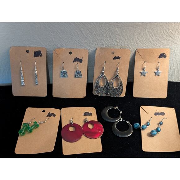 Lot of Eight Pair Silver Tone Dangle/Hoop Earrings - Picture 1 of 9